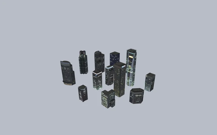 Low Poly Night City Building Skyline