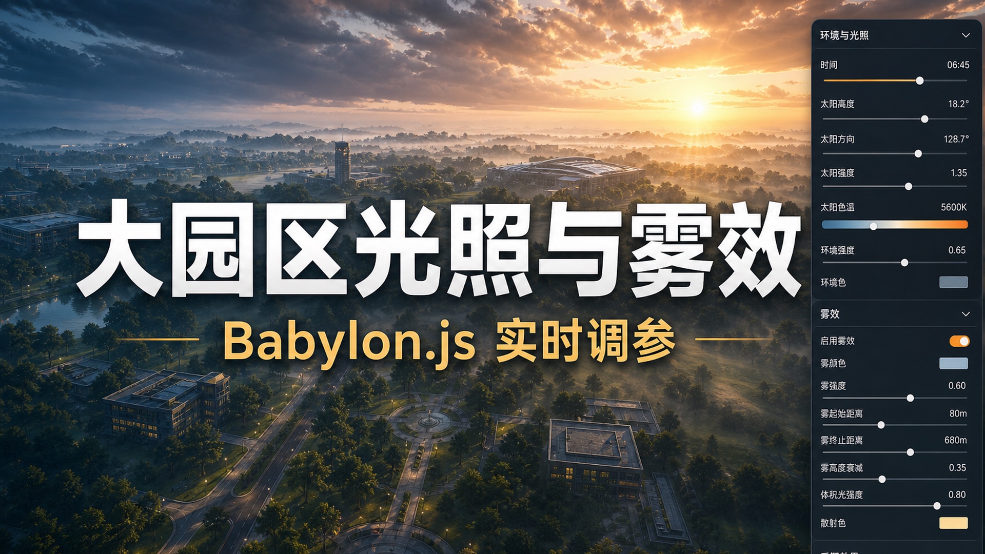 BabylonJs开发较大园区 3D 场景,光照和雾怎样设置